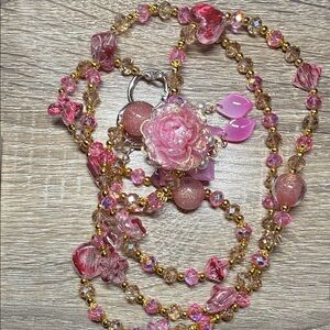 Elegant Pink and Gold Beaded Crossbody Purse Chain